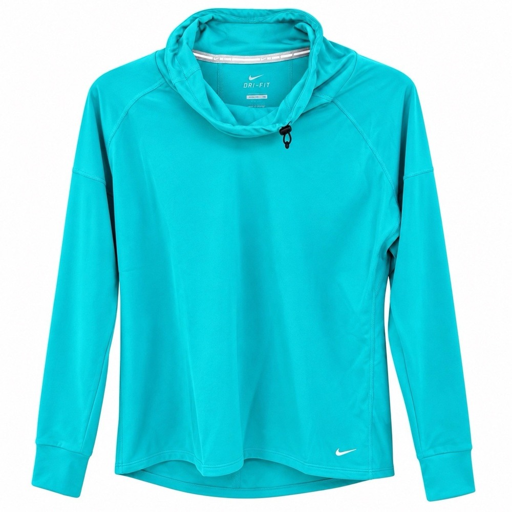 Nike Dri-FIT Women's Medium Turquoise Cowl Neck Thumbhole Athletic Top